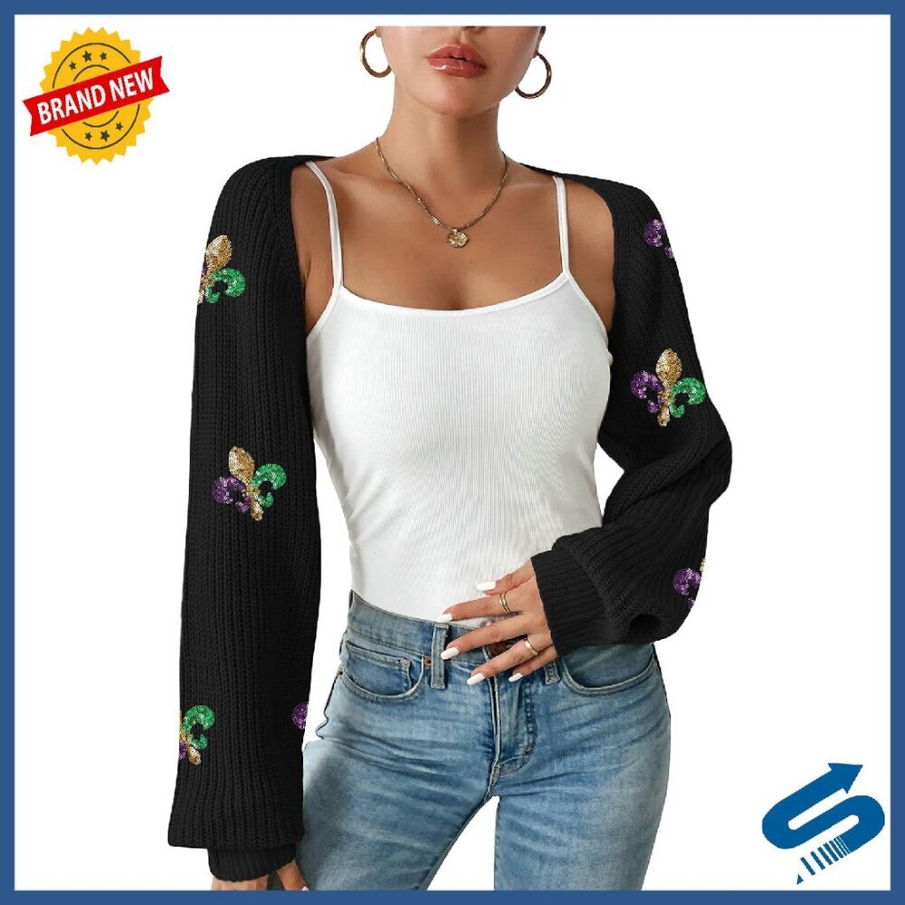 Cropped Long Sleeve Cardigan Open Front Drop Shoulder Y2K Shrug